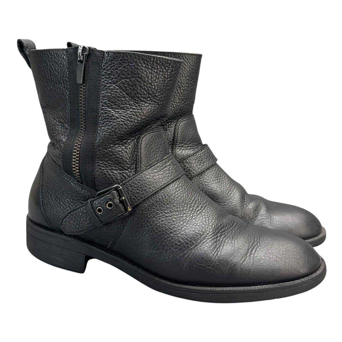 Nine West Hanzil Y2k Black Pebbled Leather Moto Chunky Sole Ankle Boots Women 9